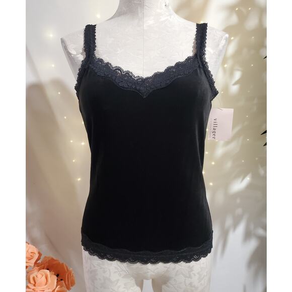 Villager NWT Vintage Romance Velvet Lace Trim Cami Tank Top Size M Whimsigoth - Picture 1 of 9